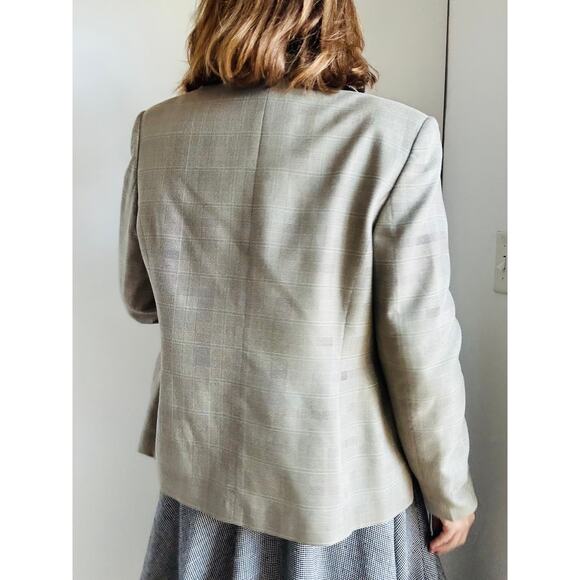 Vintage 90s Amanda Smith Plaid Blazer Neutral Tones Classic Preppy Size 12 - Picture 11 of 13